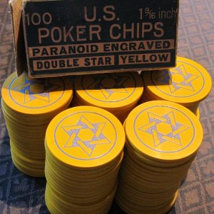Mint yellow Double Star chips with original box