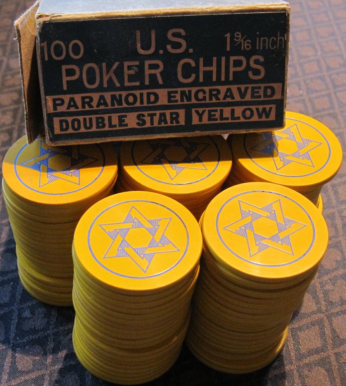 Mint yellow Double Star chips with original box