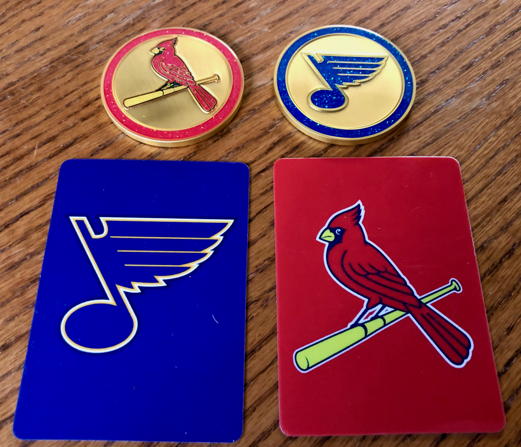 For Sale - St Louis Cardinals/Blues Challenge Coin & 2 Cut Cards