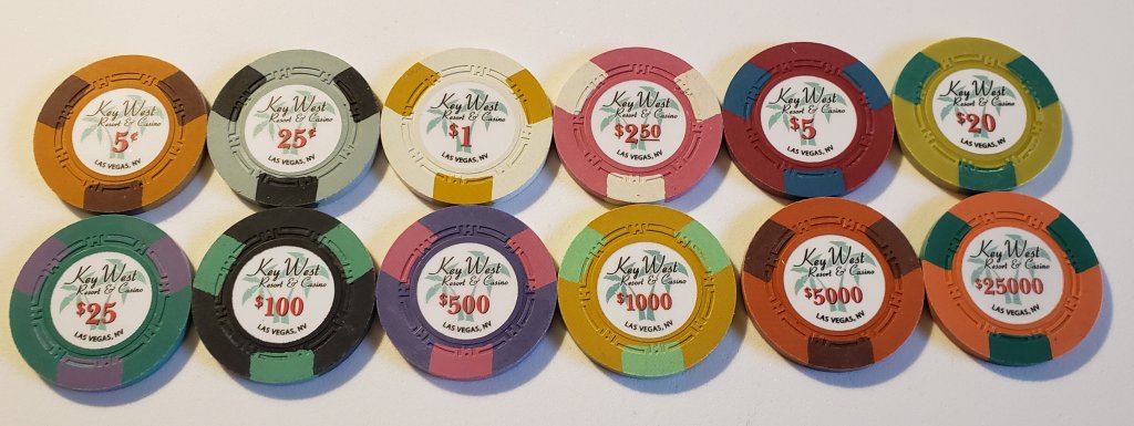 Key West Resort & Casino chips 12-chip sample set 