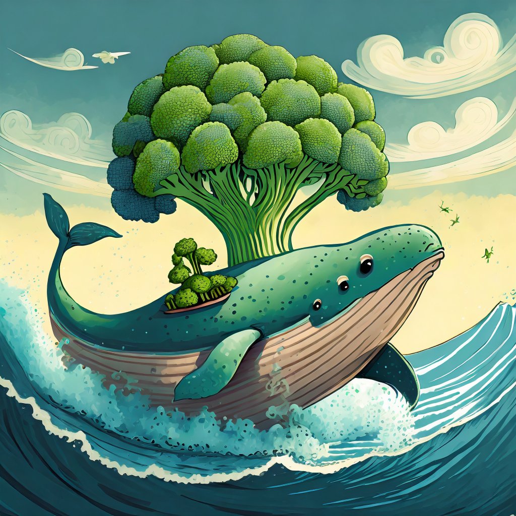 Firefly broccoli riding a whale 74364.jpg