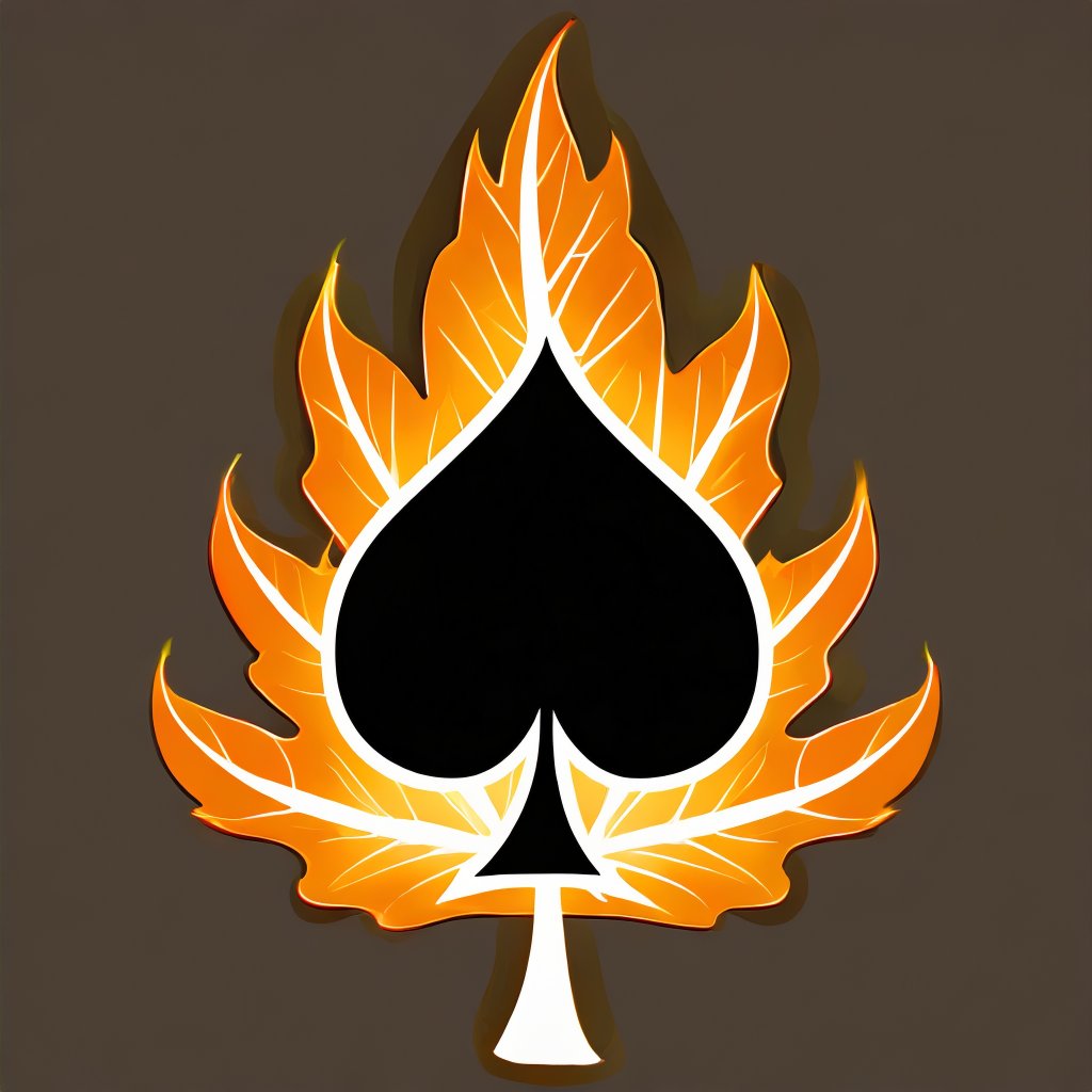 Firefly logo with a poker spade on top of an oak leaf with veins on fire, minimal style 75700.jpg