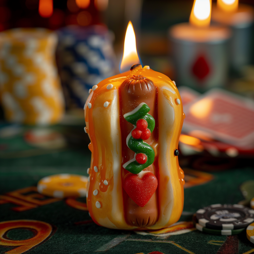 joeylanzarote_A_hotdog_candle_with_a_poker_themed_background_b3e479ff-be76-4fb8-8d96-9623bea57...png