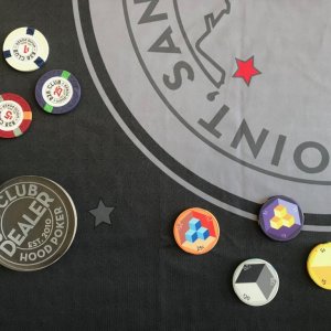 Table Detail (Before Build) w/ Chips and Dealer Button