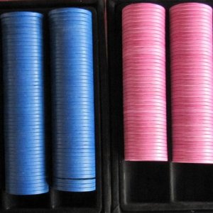 PCA roulettes, 250 dk blue, 200 rose used as tournament chips