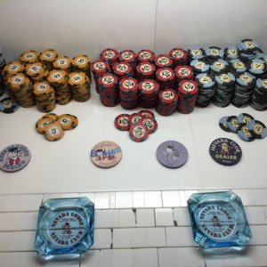 Nevada Club / Lodge chips, buttons and ashtrays