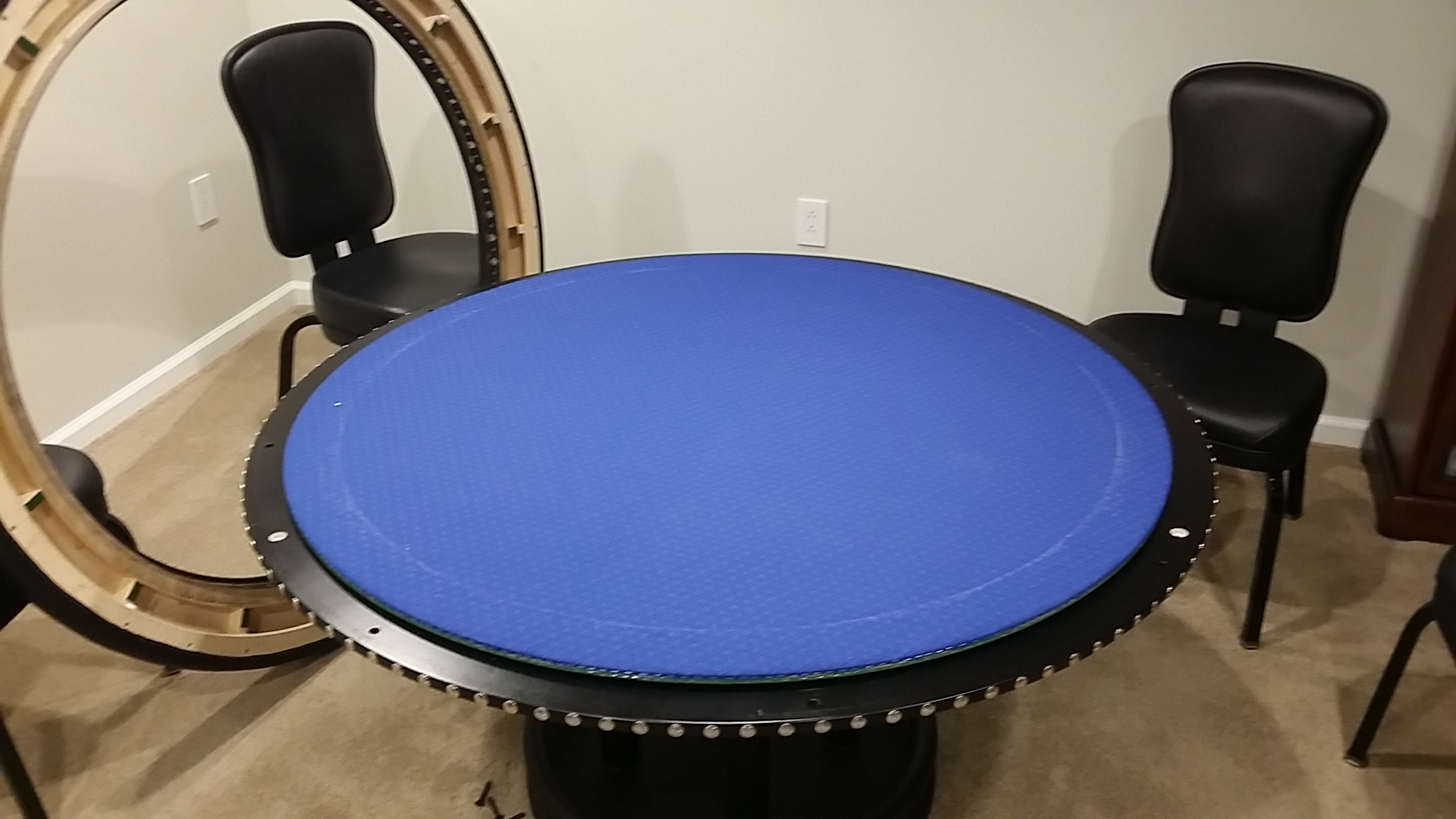 55" round poker table - reversible insert - blue