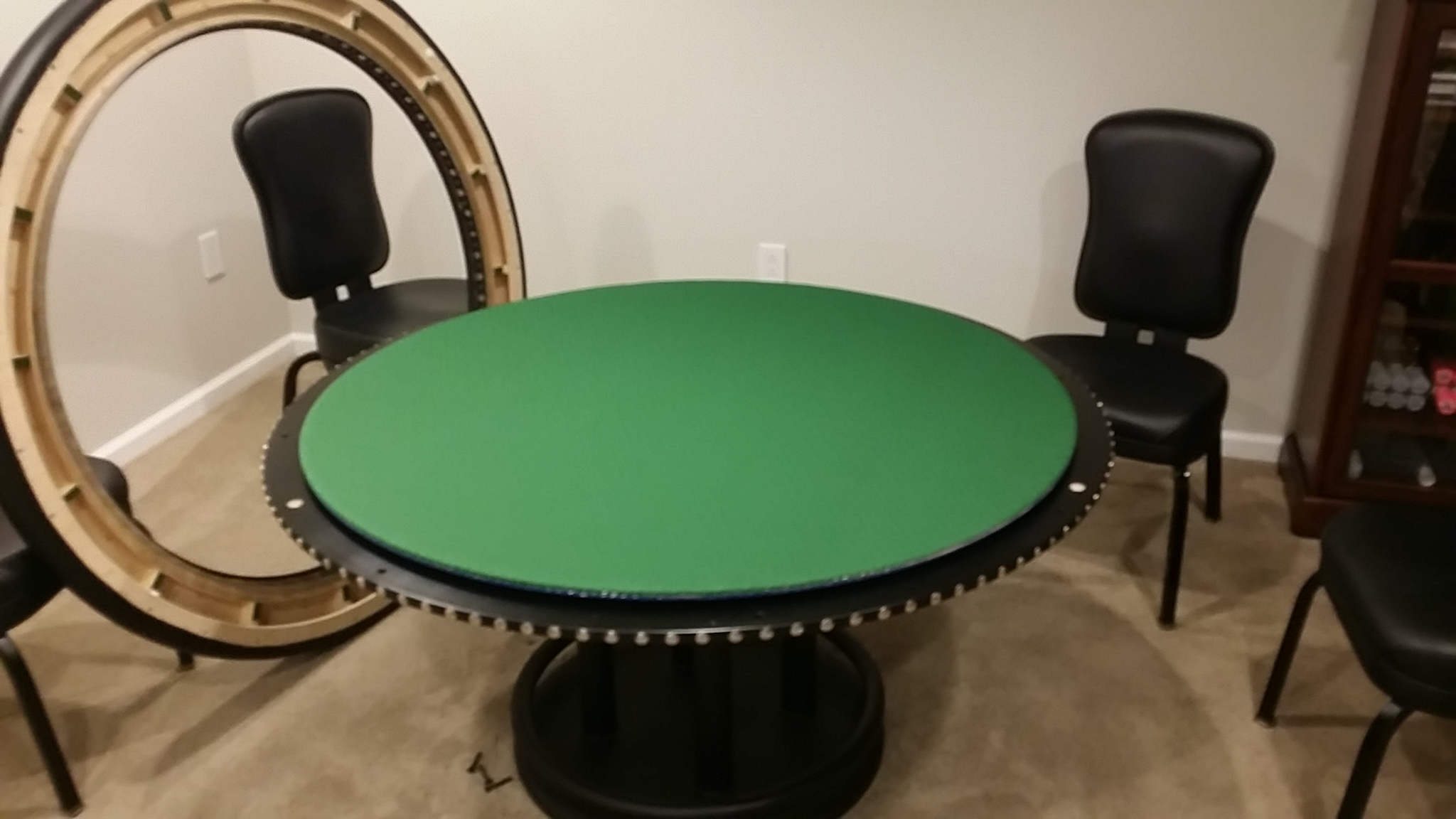 55" round poker table - reversible insert - green