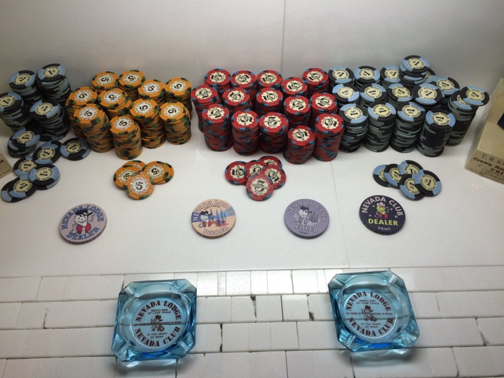 Nevada Club / Lodge chips, buttons and ashtrays