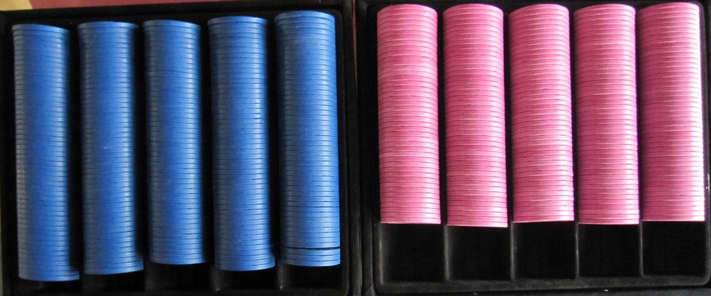 PCA roulettes, 250 dk blue, 200 rose used as tournament chips