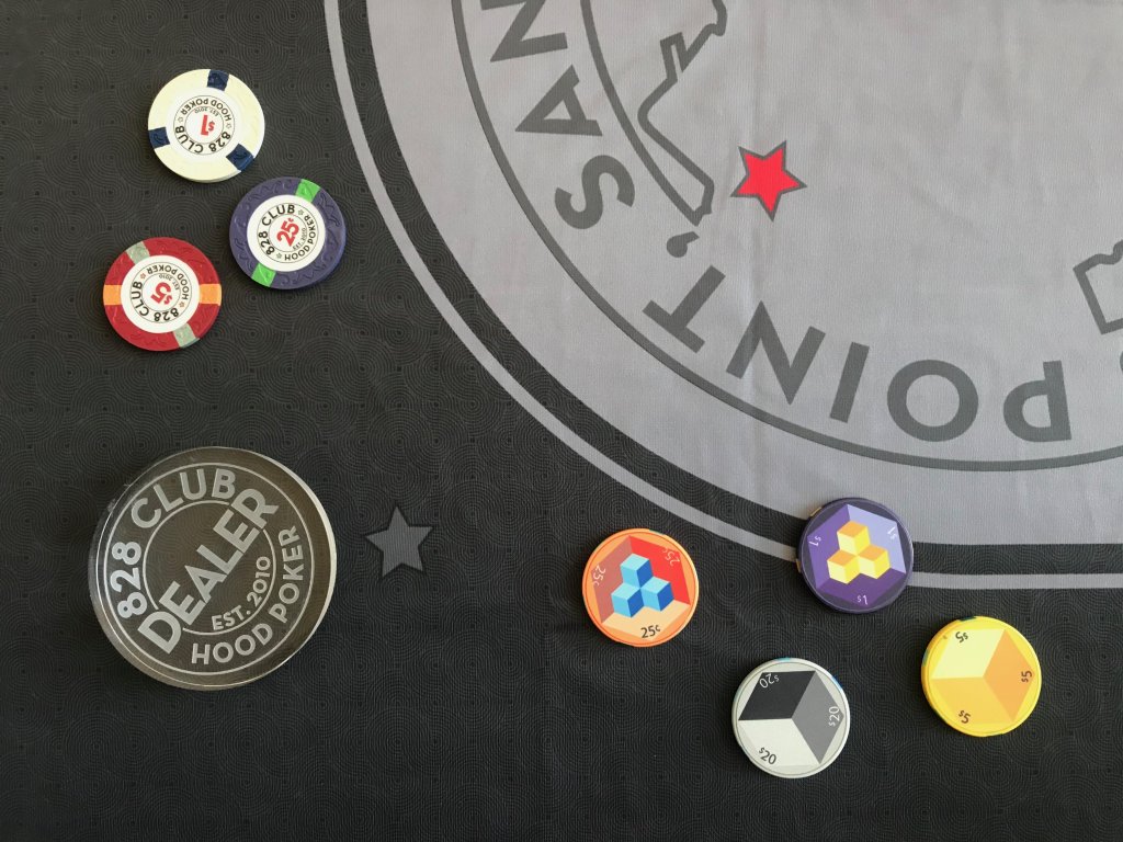 Table Detail (Before Build) w/ Chips and Dealer Button